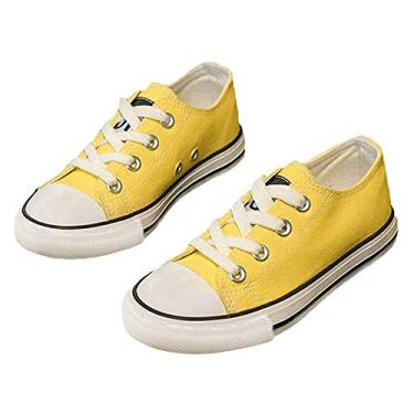 Imagem de iFANS Tênis infantil de lona com cadarço para meninos e meninas, Amarelo, 9 Narrow Toddler