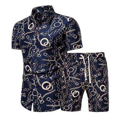 Imagem de Conjunto de shorts havaianos com estampa tropical masculina, 2 peças, camisetas polo atléticas com ombro caído, Cor 5, 3X-Large