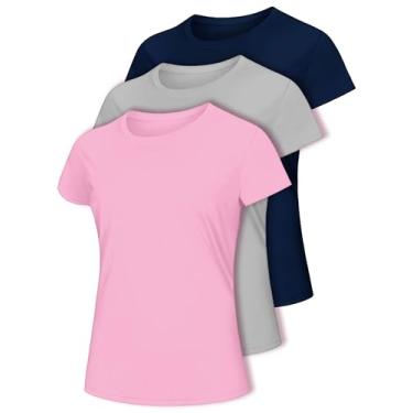 Imagem de Pacote de camisetas de treino para mulheres, gola redonda, secagem rápida, manga curta, roupas de ginástica atléticas, Rosa cinza marinho, M