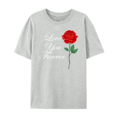 Imagem de Camiseta com estampa rosa para esposa I Love You Forever Funny Graphic Shirt for Mom Love Shirt for Girlfriend, Cinza claro, PP