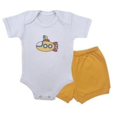 Imagem de Conjunto Body Manga Curta Bordado Submarino e Short Tapa Fralda - Roupa Bebê Menino-Masculino