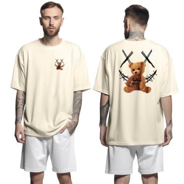 Imagem de Camisa Camiseta Oversized Streetwear Genuine Grit Masculina Larga 100% Algodão 30.1 Smiley Ted - Bege - GG