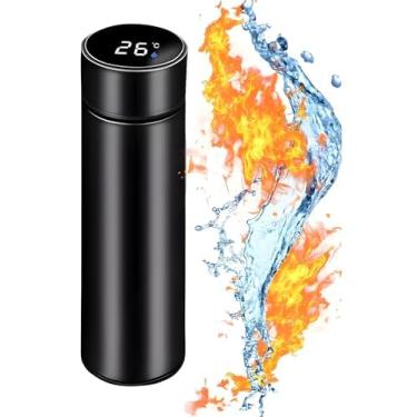 Imagem de Garrafa Térmica Inox Squeeze Com Termômetro Visor Led Display Digital Inteligente Tampa Vácuo 500ml Garrafinha Academia Água Gelada Corrida Musculação Cor Preto