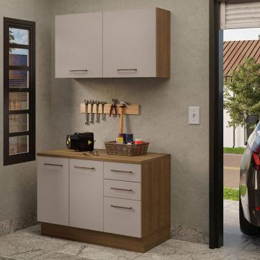 Imagem de Kit com Balcão e Armário Aéreo Multiuso 120cm Rustic/Crema Agata Madesa