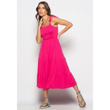 Imagem de Vestido Midi Babado Com Alça Amarração Malha Rosa Salvatore - Salvator