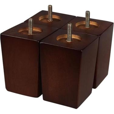 Imagem de Conjunto de 4 pernas de sofá para móveis, de madeira de meados do século, pernas quadradas, cor marrom de meados do século, substituição para cadeira, sofá, poltrona, cama, cômoda, otomano, sofá, mesa