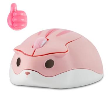 Imagem de Dpisuuk Mouse sem fio, lindo mouse hamster, mouse de animal silencioso de 2,4 GHz com 1 suporte de cabo de cor aleatória, mouse para jogos sem fio USB para laptop, notebook, MacBook-cinza-rosa