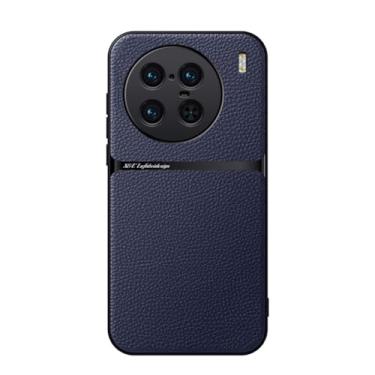 Imagem de Kepuch Capa para Vivo X90 Pro+ - Litchi Grano Case Placa de Metal Embutida - Azul