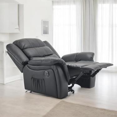 Imagem de Poltrona Do Papai Reclinável Elétrica Massageadora Entrada USB Corino Premium Preto