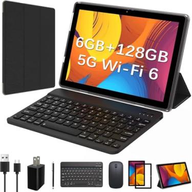 Imagem de Tablet de 10,1 polegadas com estojo, teclado e mouse, tablet Android 12, 6GB + 128GB, processador de 8 núcleos, WiFi, Bluetooth, 6500mAh, cinza