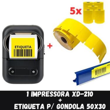 Imagem de 1 IMPRESSORA BUETOOTH XD-210 + 5 ROLO ETIQUETA GONDOLA 50x30 - Xd Mega