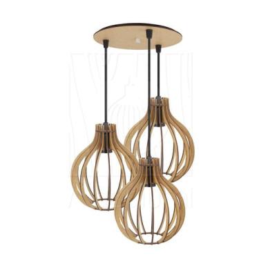 Imagem de Luminária Pendente Triplo Madeira Bali 20cm CR Rústico - Madelumi