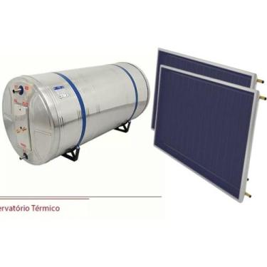 Imagem de Kit Aquecedor Solar Com Boiler 200 Litros Nível com 2 placas 1x1m em c