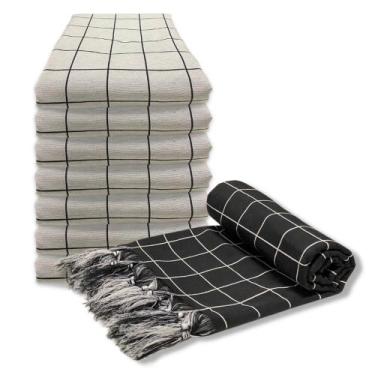 Imagem de Kit Manta Xale Protetora para Sofá e Cama Preto e Branco Geométrico - 