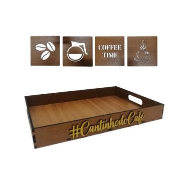 Imagem de Bandeja Decorativa Cantinho Do Café + 4 Plaquinhas Vazada - babykidsst