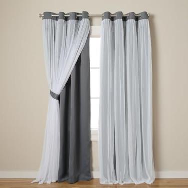 Imagem de TOWN & COUNTRY LUXE Cortinas internas de camada dupla Talia, blecaute transparente e escurecimento do ambiente, parte superior com ilhós, conjunto com 2 unidades, 132 cm x 213 cm, pérola preta