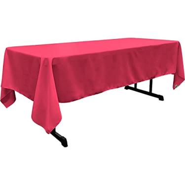 Imagem de LA Linen Toalha de mesa retangular lavável de popelina de poliéster, resistente a manchas e vincos, 152 x 272 cm, toalha de mesa de tecido para jantar, cozinha, festa, férias, 152 x 262 cm, fúcsia