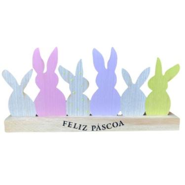 Imagem de Enfeite Totem Feliz Pascoa Coelho Madeira Pinus - Maryland Decor, Fami