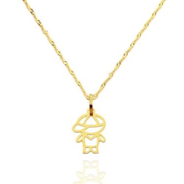 Imagem de Pingente Menino Filho Vazado com Corrente Singapura Ouro 18k 50 cm - A
