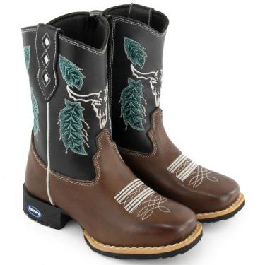 Imagem de Bota Infantil Texana Menino Menina em Couro Bordado Boi Flores - Carre