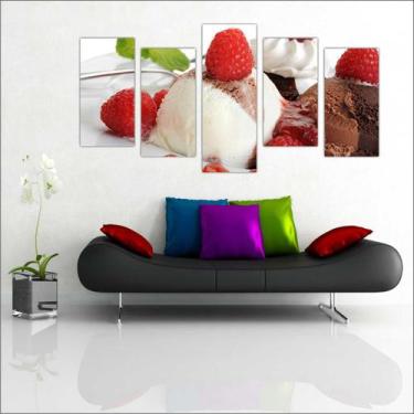 Imagem de Quadro Decorativo Sorvete Sorveterias Salas 5 Peças Com Moldura - Vita