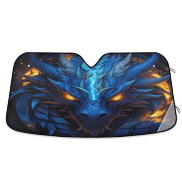 Imagem de GOODOLD Para-brisa Blue Dragon Head Para-brisa para Carros, Caminhões, SUVs - Defesa de Raios UV, Para-sol Frontal Dobrável Automático, Refrigerador Interior do Veículo (57 x 31,5 polegadas)