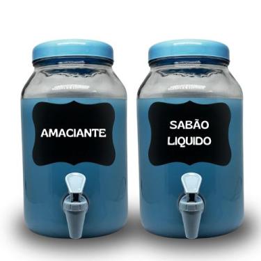 Imagem de 2 Dispenser De Vidro Com torneira capacidade 3L Sabão Liquido, Amacian