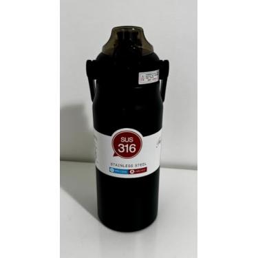 Imagem de Garrafa Térmica Grande em Aço Inox com Canudo, Alça e Trava Parede Dupla 1,2L Para Esportes, Academia, Camping e Trilhas. (Preto)