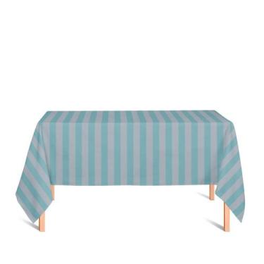 Imagem de Toalha de Mesa Retangular em Tecido Jacquard Azul Bebê e Bege Listrado