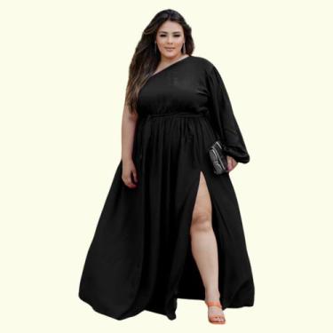 Imagem de Vestido Plus Size Manga Nula Com Fenda Lateral Festa Convidada Madrinh