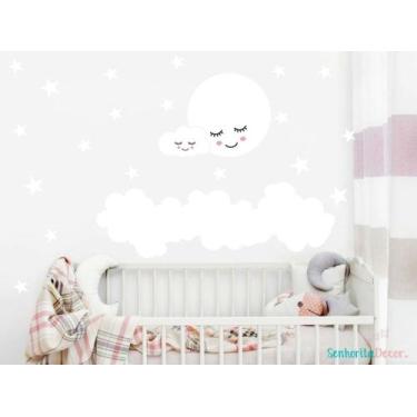 Imagem de adesivo de parede nuvem lua cabeceira de berço - Senhorita Decor