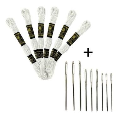 Imagem de Kit 6 Meadas Para Bordado Ponto Cruz + 9 Agulhas De Bordar - Adb