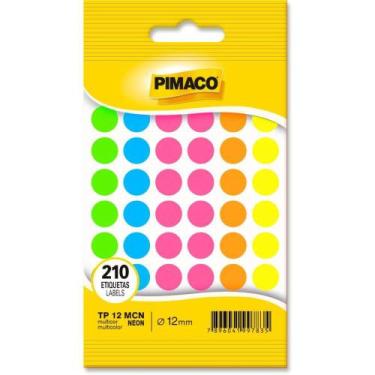 Imagem de Etiqueta Redonda Neon TP-12 Sortidos 12MM - Cartela com 210 Unidades -