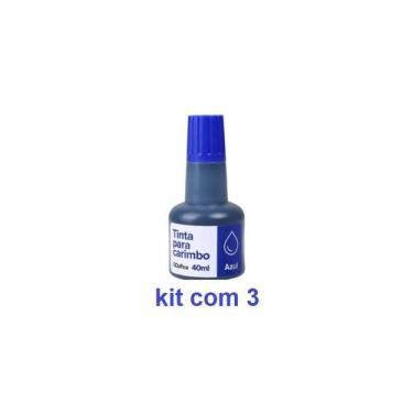 Imagem de Tinta para Carimbo Azul 40 ml kit com 3  Go Office total 120 ml