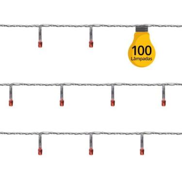 Imagem de Cordão 500cm 100 Lâmpadas LEDs Vermelho 127V para Natal - Cromus