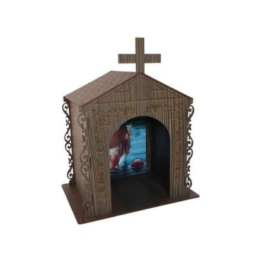 Imagem de Capela Oratório Arabesco com Imagem São Cristóvão 25x18x31 Mdf Madeira