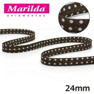 Imagem de Viés Estampado Fino 24mm 20 metros - Bolinha Marrom - Marilda