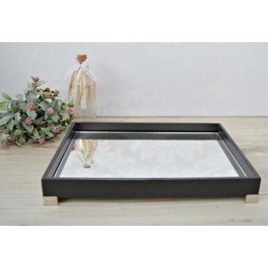 Imagem de Bandeja Preta Mdf B086 G Pé Prata Espelho Decoração Festa Café Cozinha