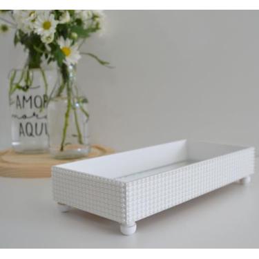 Imagem de Bandeja Lavabo Retangular B094 Branca Meia Pérola Espelho Sala Aparado