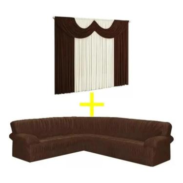 Imagem de Cortina Paris 4 Metros+capa Para Sofá De Canto 5/6 Lugares Elasticada 