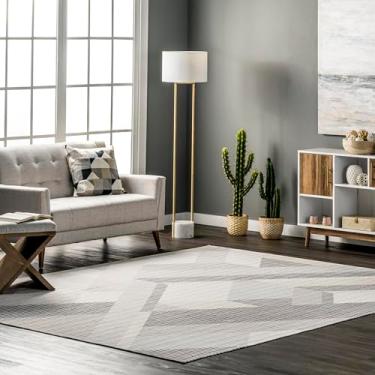 Imagem de nuLOOM Tapete de área lavável à máquina com listras modernas Alesha, 10 x 15 cm, bege