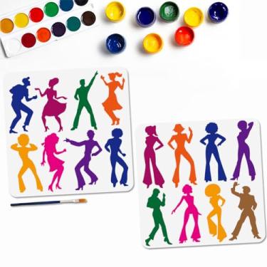 Imagem de MAYJOYDIY 2 peças de estênceis de pintura de festa para pista de dança, discoteca, homem, mulher, 11,8 x 11,20 cm, com pincel de tinta, reutilizável, moderno, feminino, modelo de dança para janela de