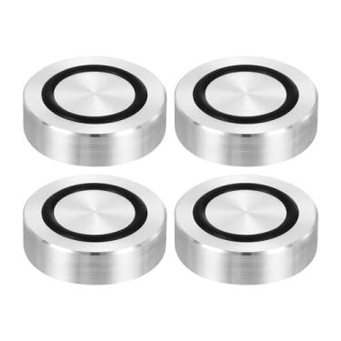 Imagem de uxcell Rosca M8 35 mm / 1,4" diâmetro 10 mm de espessura alumínio círculo disco disco adaptador superior 4 peças redondo sólido mesa pés almofada placa hardware com anel de borracha antiderrapante