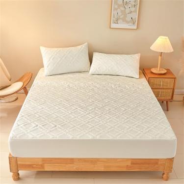 Imagem de Protetor de colchão impermeável, de algodão, respirável, macio, para colchão de 15 a 45 cm, lavável sem ruído, capa de colchão para quarto, hotel (branco, Queen)