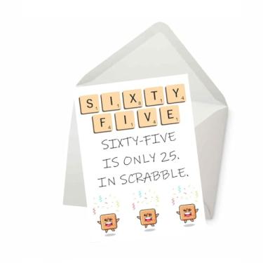 Imagem de 65 is only 63.5 cm Scrabble, cartão de aniversário engraçado, cartão de felicitações (12,7 x 17,8 cm), cartão para esposa marido namorada mãe pai, cartão para ele, amigo dela, irmão, irmã, cartão