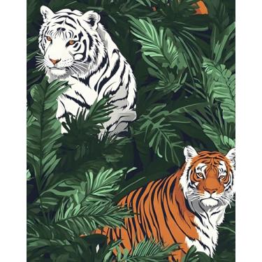 Imagem de Papel de parede tigre, papel de parede de contato com animais da selva, autoadesivo, à prova d'água, verde/branco/laranja, floresta tropical, para quarto, bancada, armários de mesa, gavetas, decoração