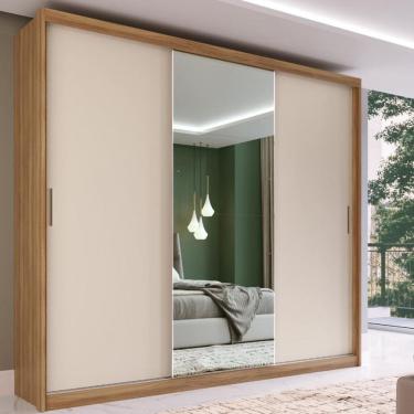 Imagem de Guarda Roupa Casal com Espelho 3 Portas de Correr 100 MDF Dalila Demobile