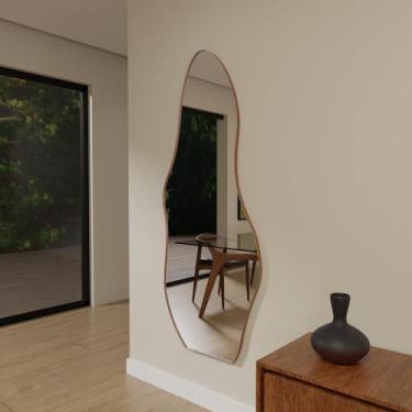 Imagem de Espelho Orgânico 115cm x 60cm E15 Moldura Couro Caramelo Luxo Quarto D