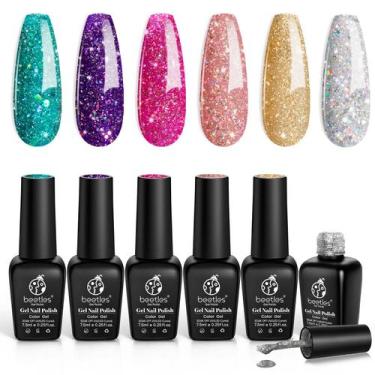 Imagem de Esmalte em Gel para Unhas com Glitter - Kit com 6 Unidades (Rosa, Prat
