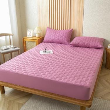 Imagem de Protetor de Colchão Impermeável Acolchoado Capa de Colchão Simples Cor Sólida Queen King Size Lençol de Colchão Respirável Decoração de Quarto, Lavável na Máquina-Rosa-1||Duplo: 119.4x200.7 cm (1 pç)